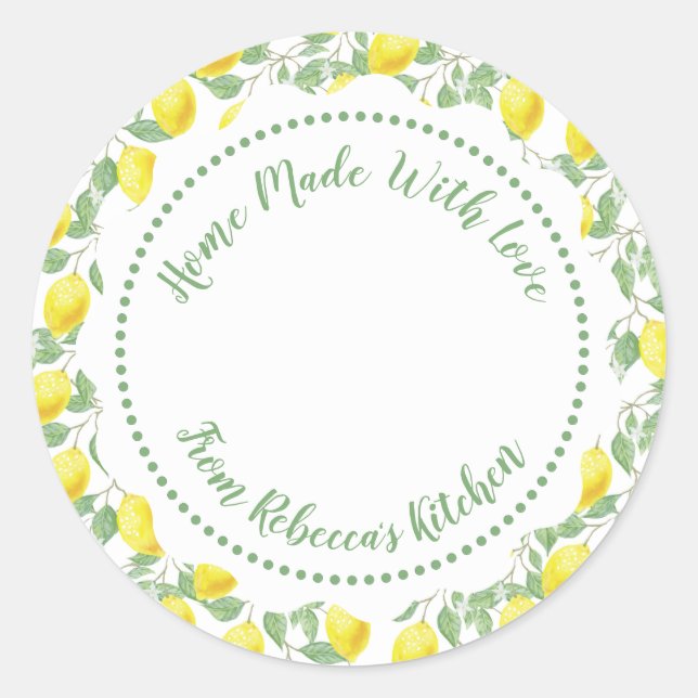 Homemade Jam Canning Label |Lemon Pattern Runder Aufkleber (Vorderseite)