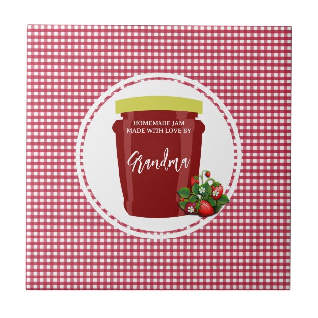 Homemade Jam Red and White Gingham Editable Label Fliese (Vorderseite)