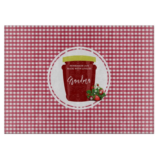 Homemade Jam Red and White Gingham Editable Label Schneidebrett (Vorderseite)
