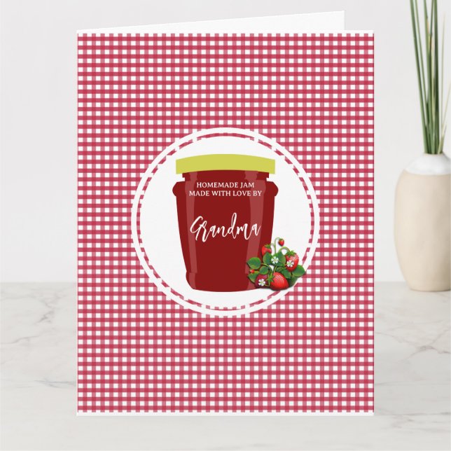 Homemade Jam Red und White Gingham Editable Karte (Vorderseite)