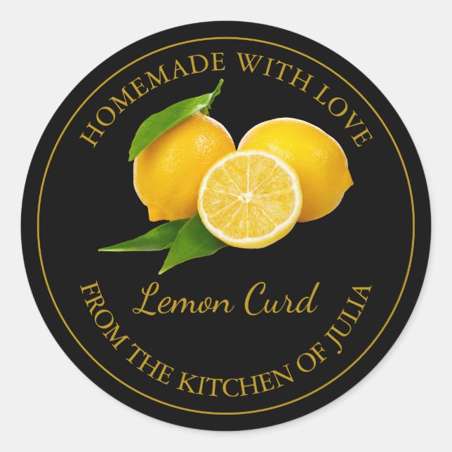 Homemade Lemon Curd Label | Schwarz Runder Aufkleber (Vorderseite)