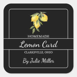 Homemade Lemon Curd Square Label Black Quadratischer Aufkleber