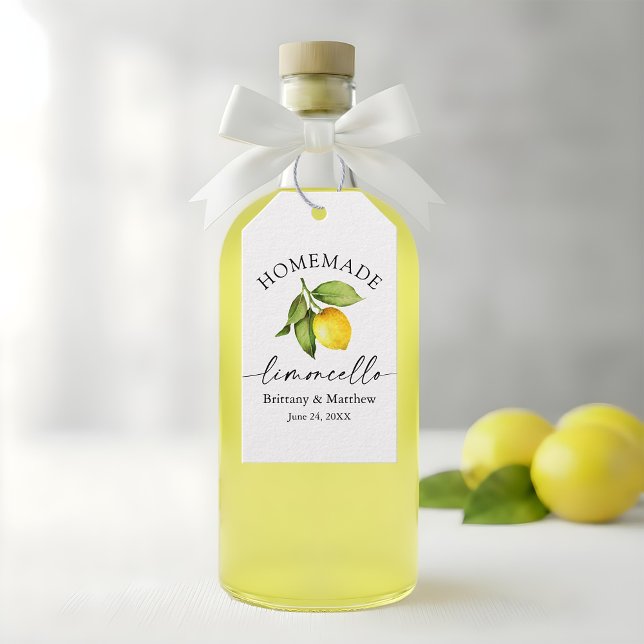 Homemade Limoncello Calligrafy Watercolor Lemon Geschenkanhänger (Customize to change your personalized text size or text style.)