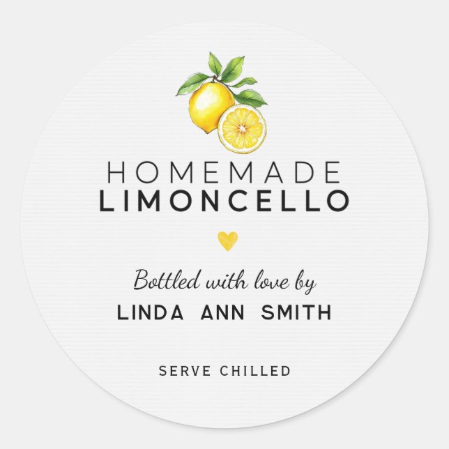 Homemade Limoncello Personalisiert Flaschen Runder Aufkleber (Vorderseite)