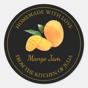 Homemade Mango Jam Label Schwarz Runder Aufkleber