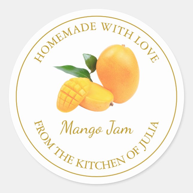 Homemade Mango Jam Label | weiß Runder Aufkleber (Vorderseite)