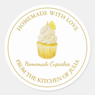 Homemade mit dem Cupcake-Liebe weiß Runder Aufkleber