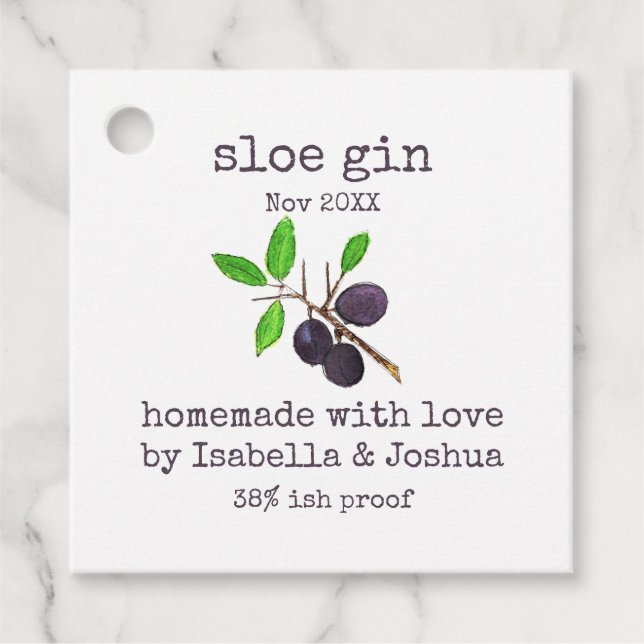 Homemade mit dem Sloe-Gin-Label der Liebe Geschenkanhänger (Vorderseite)