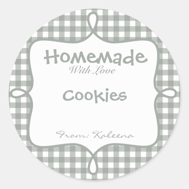 Homemade mit Liebe Gingham Runder Aufkleber (Vorderseite)
