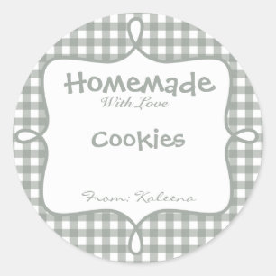 Homemade mit Liebe Gingham Runder Aufkleber