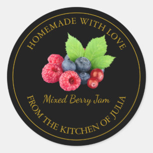 Homemade Mixed Berry Jam Label   Schwarz Runder Aufkleber