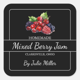 Homemade Mixed Berry Jam Square Black Quadratischer Aufkleber
