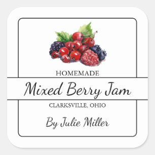 Homemade Mixed Berry Jam Square Label Quadratischer Aufkleber