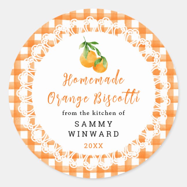 Homemade Orange Biscotti Label Runder Aufkleber (Vorderseite)