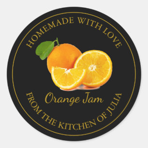 Homemade Orange Jam Label Schwarz Runder Aufkleber