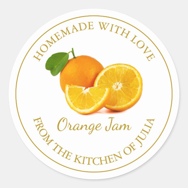 Homemade Orange Jam Label | weiß Runder Aufkleber (Vorderseite)