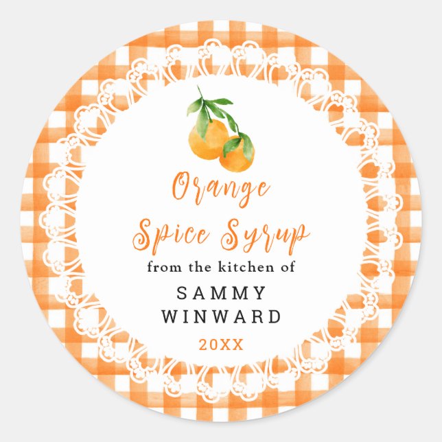 Homemade Orange Spice Syrup Label Runder Aufkleber (Vorderseite)