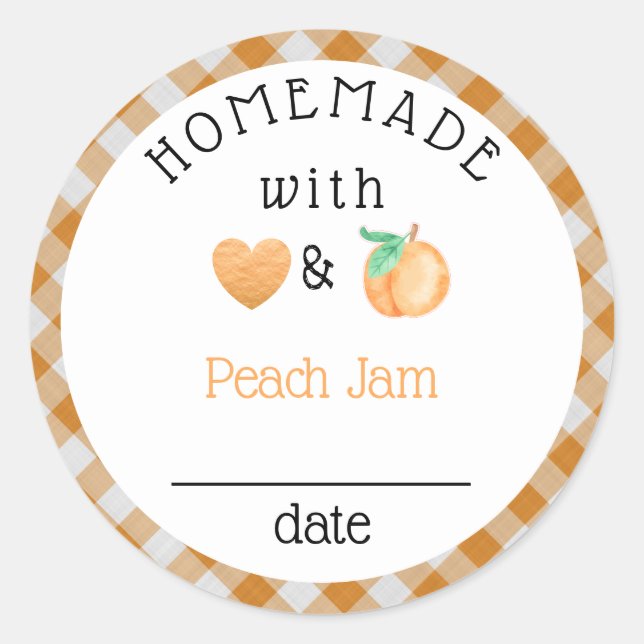 Homemade Peach Jam Gingham Runder Aufkleber (Vorderseite)