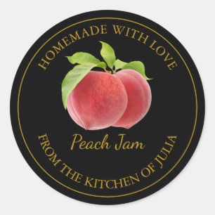 Homemade Peach Jam Label Schwarz Runder Aufkleber