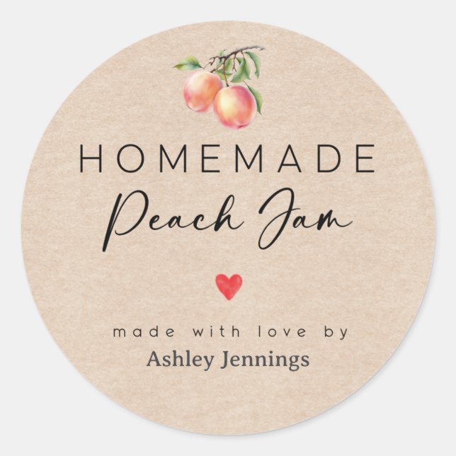 Homemade Peach Jam Labels | Made with Love Runder Aufkleber (Vorderseite)