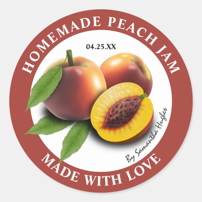 Homemade Peach Jam Labels Runder Aufkleber (Vorderseite)