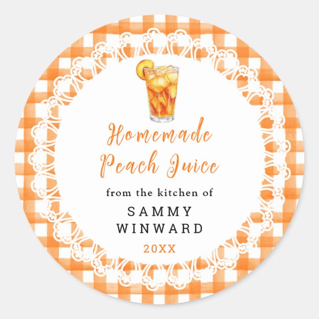 Homemade Peach Juice Drink Label Runder Aufkleber (Vorderseite)