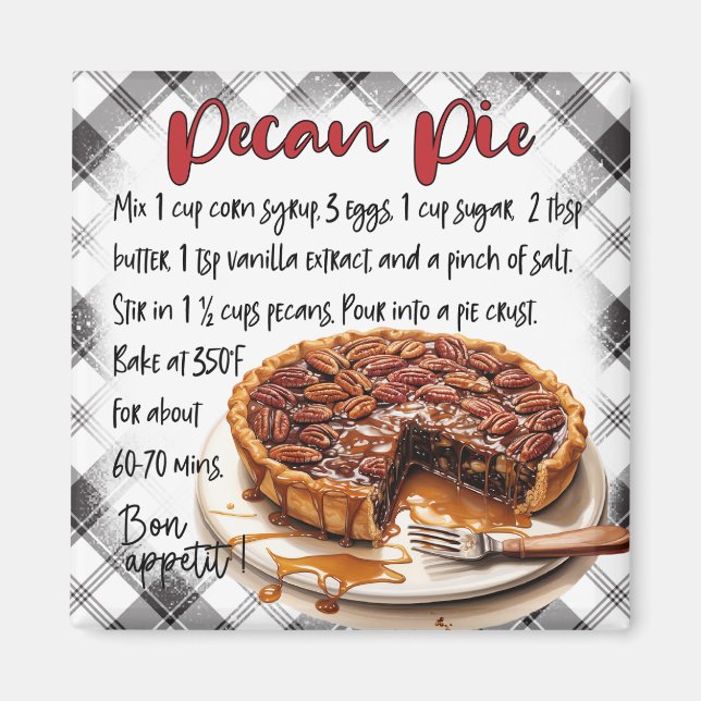 Homemade Pecan Pie Recipe Plaid Kitchen Decor   Magnet (Vorne)