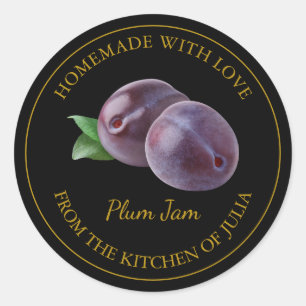 Homemade Plum Jam Label Schwarz Runder Aufkleber