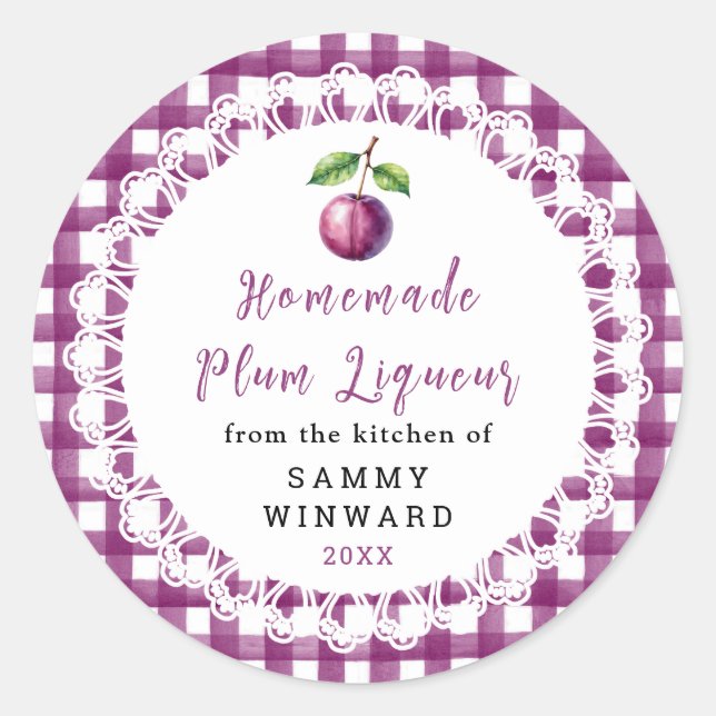 Homemade Plum Liqueur Label Runder Aufkleber (Vorderseite)