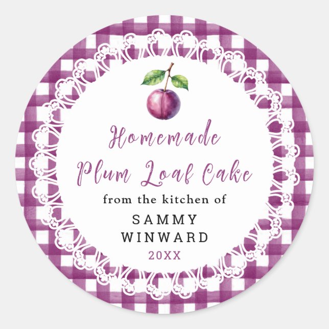 Homemade Plum Loaf Cake Label Runder Aufkleber (Vorderseite)