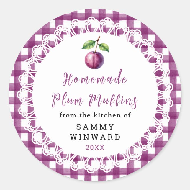 Homemade Plum Muffins Label Runder Aufkleber (Vorderseite)