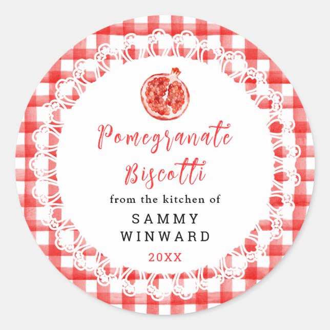 Homemade Pomegranate Biscotti Label Runder Aufkleber (Vorderseite)