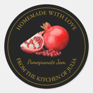 Homemade Pomegranate-Jam-Label Schwarz Runder Aufkleber