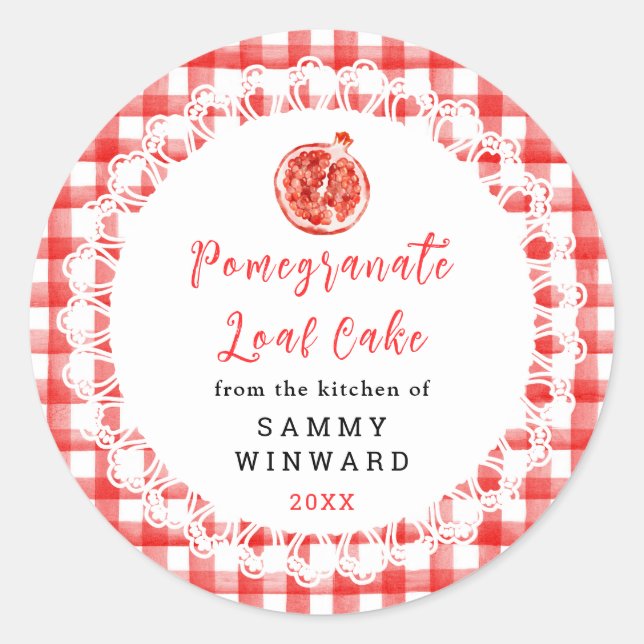 Homemade Pomegranate Loaf Cake Label Runder Aufkleber (Vorderseite)
