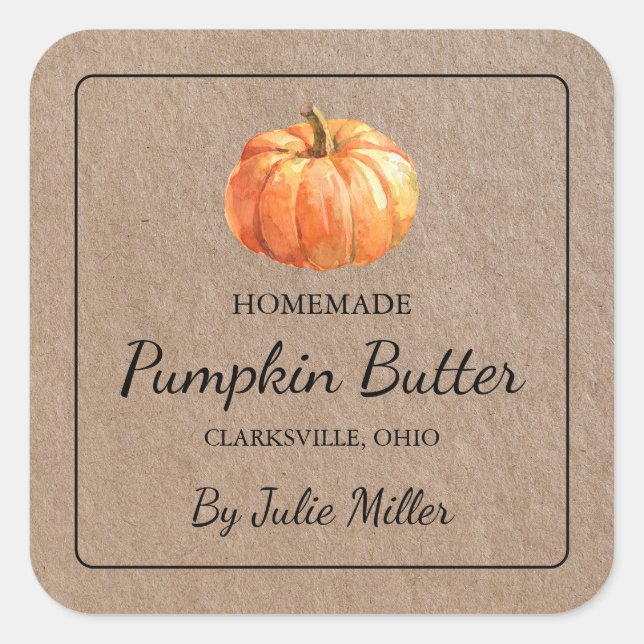 Homemade Pumpkin Butter Square Kraft Papier Label Quadratischer Aufkleber (Vorderseite)