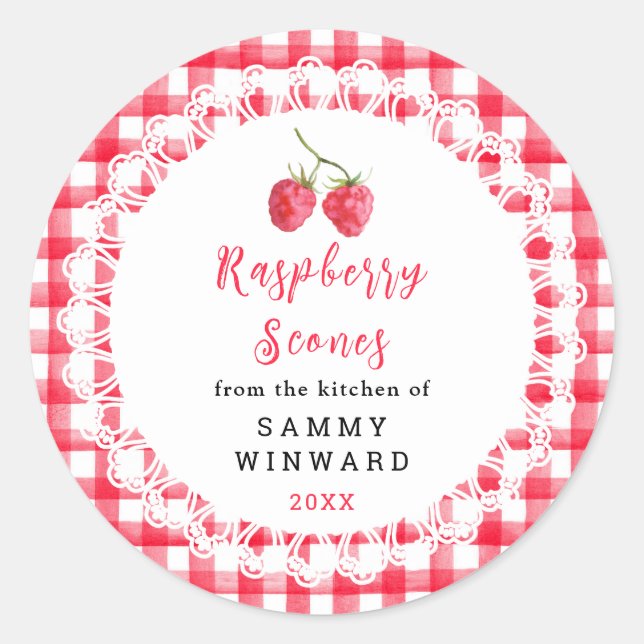 Homemade Raspberry Scones Label Runder Aufkleber (Vorderseite)