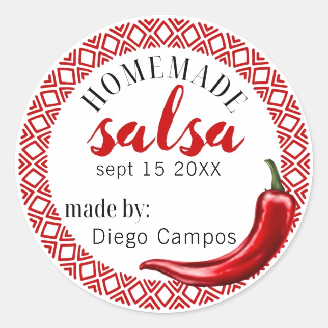 Homemade Salsa Canning Label Tomatos Chili Pepper Runder Aufkleber (Vorderseite)