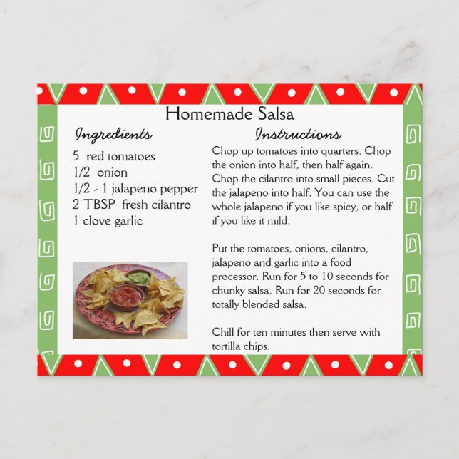 Homemade Salsa Rezept Card Postkarte (Vorderseite)