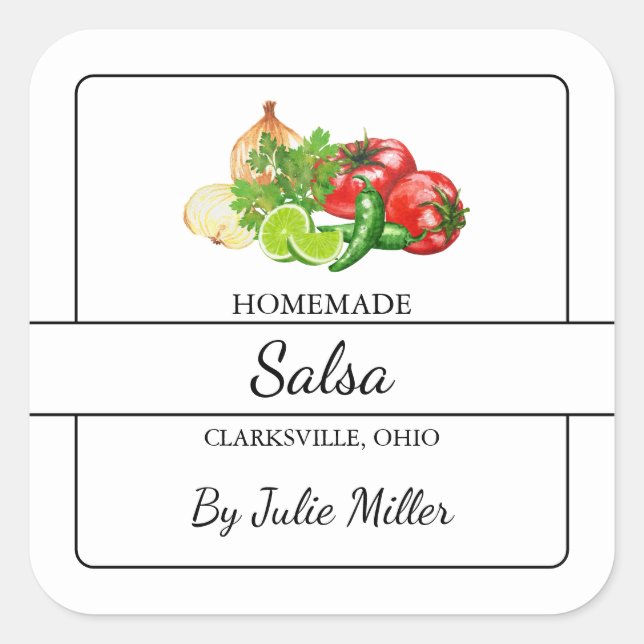Homemade Salsa Square Label Quadratischer Aufkleber (Vorderseite)