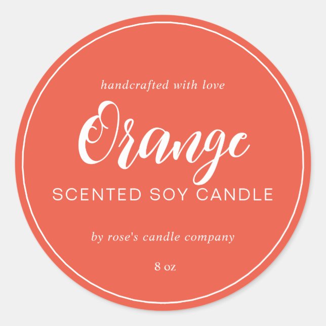 Homemade Soy Candle Chic Calligrafie Orange Red Runder Aufkleber (Vorderseite)