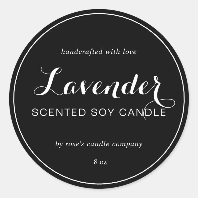 Homemade Soy Candle Chic Calligraphie Black Runder Aufkleber (Vorderseite)