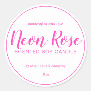 Homemade Soy Candle Chic Calligraphy Neon Pink Runder Aufkleber