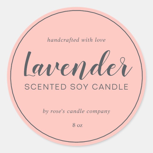 Homemade Soy Candle Chic Calligraphy Pastell Pink Runder Aufkleber (Vorderseite)