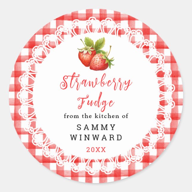 Homemade Strawberry Fudge Label Runder Aufkleber (Vorderseite)