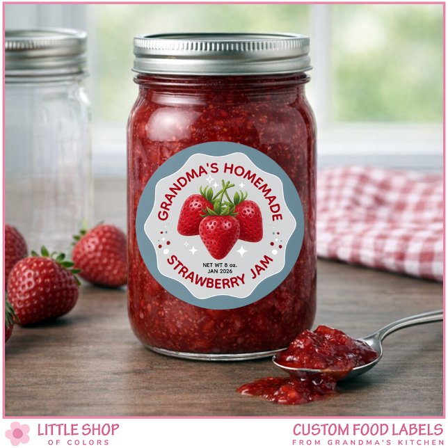 Homemade Strawberry Jam Canning Jar Labels Runder Aufkleber (Von Creator hochgeladen)