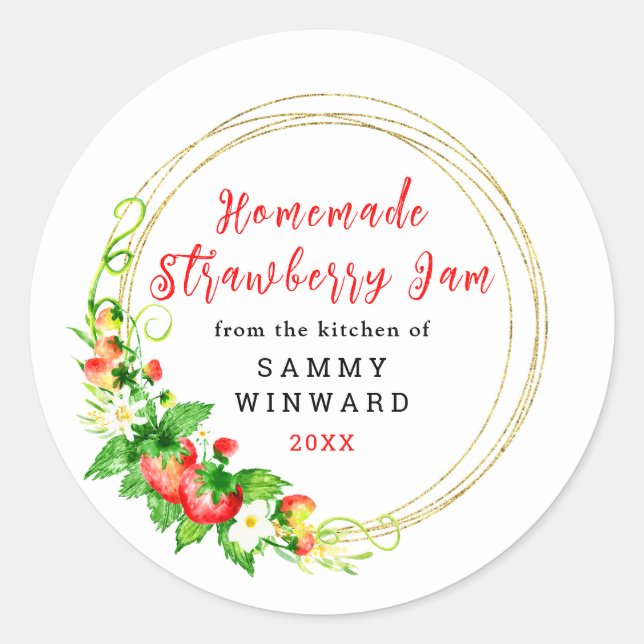 Homemade Strawberry Jam Canning Label Runder Aufkleber (Vorderseite)