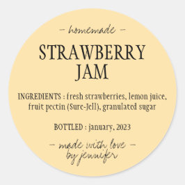 Homemade Strawberry Jam Ingredients gelb Runder Aufkleber