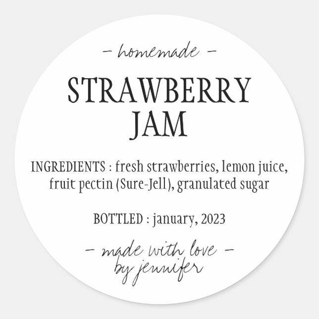 Homemade Strawberry Jam Ingredients Runder Aufkleber (Vorderseite)
