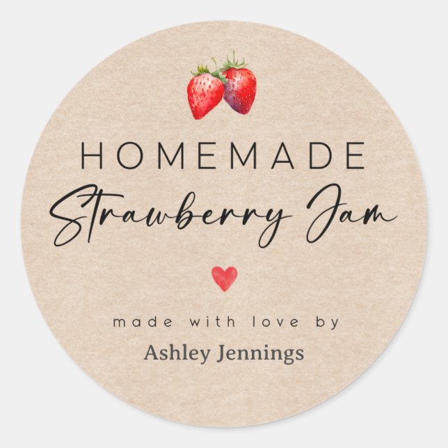 Homemade Strawberry Jam Label Canning Stickers (Vorderseite)