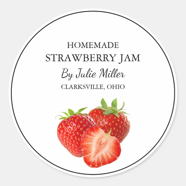 Homemade Strawberry Jam Label für kleine Unternehm Runder Aufkleber (Vorderseite)